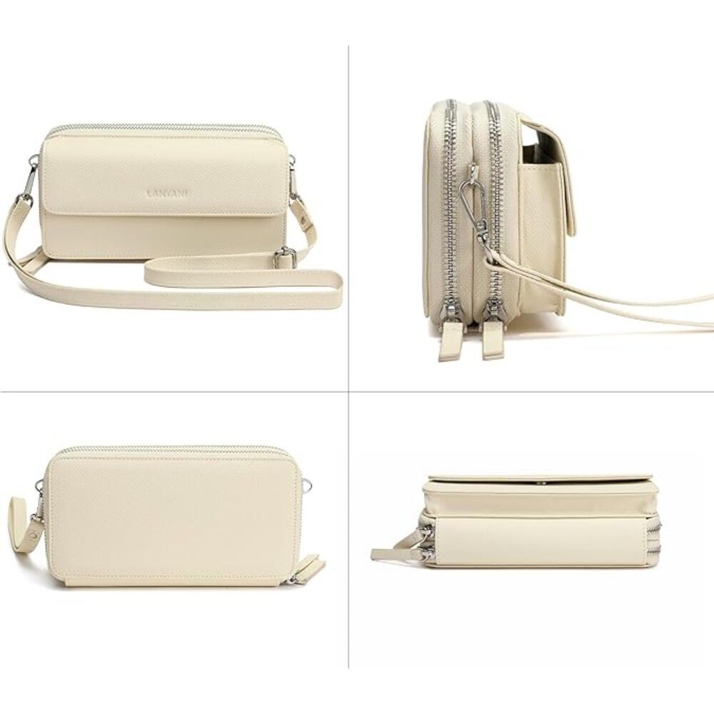 Women Apricot White Imported Faux Leather Crossbody Purse With Phone Pocket Bag - Picture 4 of 4